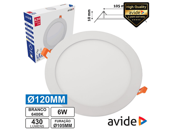 PAINEL LEDS REDONDO 6W 120MM 6400K 430LM AVIDE 1