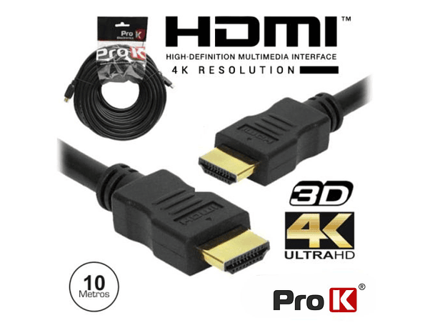 CABO HDMI DOURADO MACHO / MACHO 2.0 4K PRETO 10M PROK 1