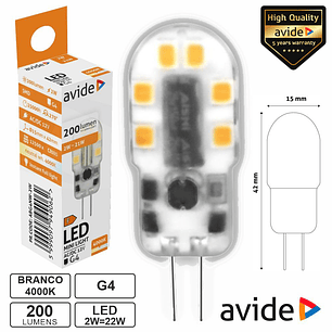 LÂMPADA LED G4 2W 12V 4000K 200LM AVIDE
