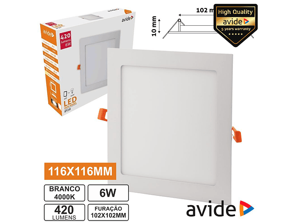 PAINEL LEDS QUADRADO 6W 116MM 4000K 420LM AVIDE 1