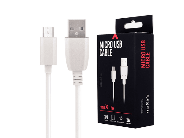 CABO USB-A 2.0 2A MACHO / MICRO USB-B BRANCO 3M 1