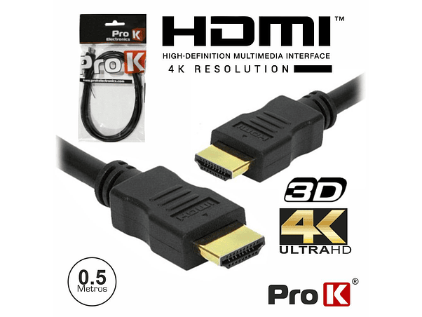 CABO HDMI DOURADO MACHO / MACHO 2.0 4K PRETO 0.5M PROK 1