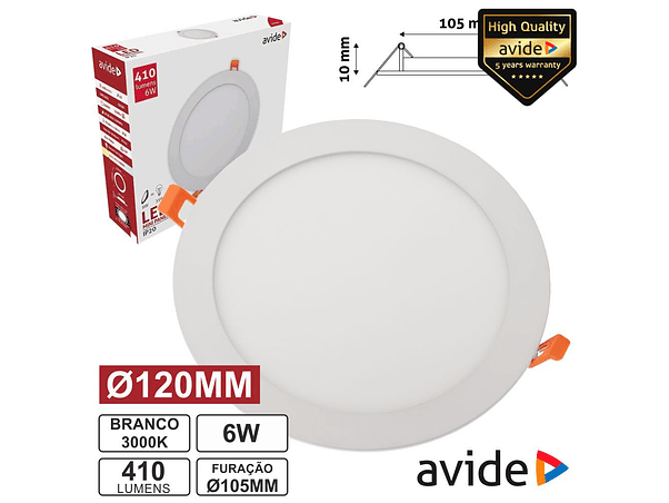 PAINEL LEDS REDONDO 6W 120MM 3000K 410LM AVIDE 1