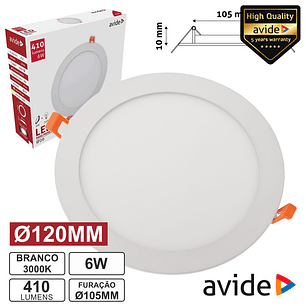 PAINEL LEDS REDONDO 6W 120MM 3000K 410LM AVIDE