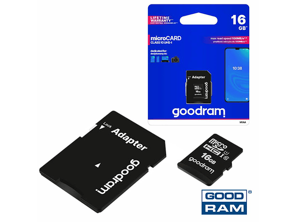CARTÃO MEMÓRIA MICRO SD 16GB CLASS10 ADAPTADOR GOODRAM 1