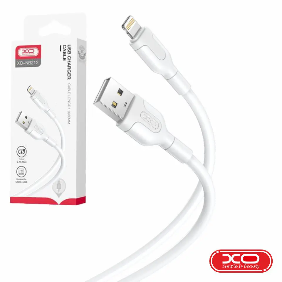 CABO USB-A 2.0 MACHO / LIGHTNING 2.1A BRANCO 1M XO 1