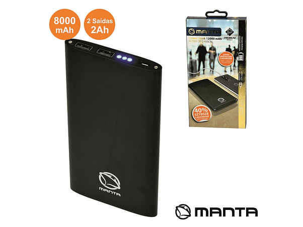 POWERBANK 8000MA COM FICHA MICRO USB PRETO MANTA 1