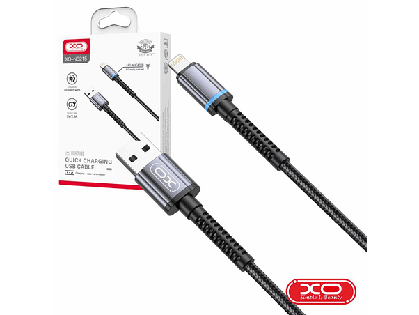 CABO USB-A 2.0 MACHO / LIGHTNING 2.4A COM LED PRETO 1M XO 1