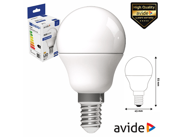 LÂMPADA LED E14 GLOBO G45 6.5W 230V 6400K 806LM AVIDE 1