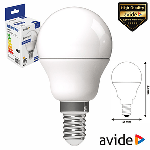 LÂMPADA LED E14 GLOBO G45 6.5W 230V 6400K 806LM AVIDE