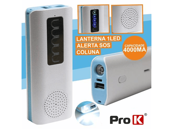 POWERBANK 4000MA COM COLUNA BLUETOOTH + LANTERNA E SOS PROK 1