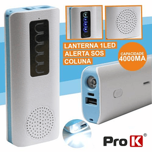 POWERBANK 4000MA COM COLUNA BLUETOOTH + LANTERNA E SOS PROK