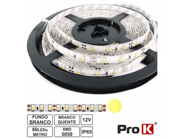 FITA 300 LEDS 5050 IMPERMEÁVEL BRANCO QUENTE 12V 5M PROK 1