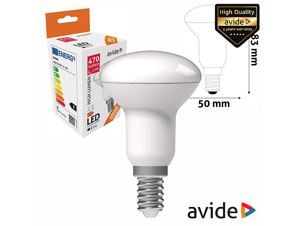 LÂMPADA LED E14 R50 4.9W 230V 4000K 470LM AVIDE 1