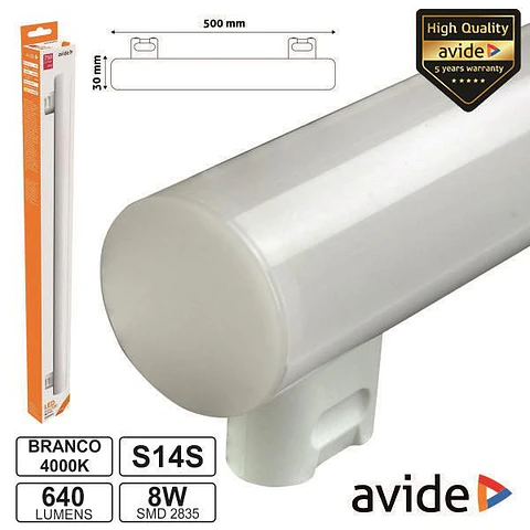 LÂMPADA TUBULAR 8W 50CM LEDS S14S 4000K 640LM AVIDE