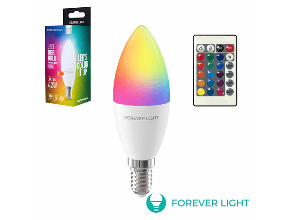LÂMPADA E14 C37 5W VELA RGB 4000K 500LM COM COMANDO FOREVER 1