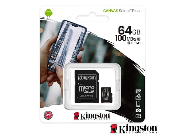 CARTÃO MEMÓRIA MICRO SDXC 64GB UHS-I ADAPTADOR KINGSTON 1