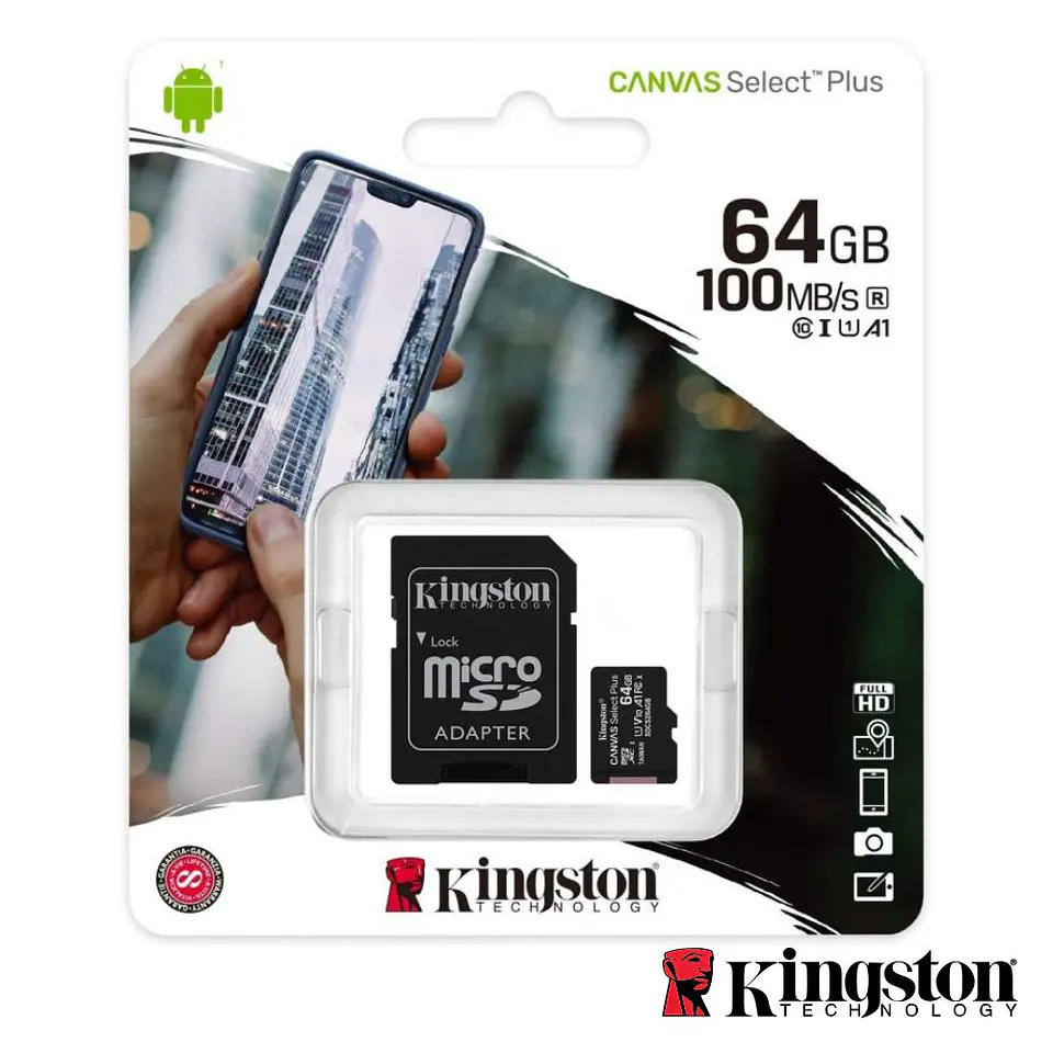 CARTÃO MEMÓRIA MICRO SDXC 64GB UHS-I ADAPTADOR KINGSTON 1