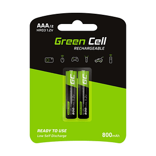 PILHA RECARREGÁVEL AAA 1.2V 800MA 2X BLISTER GREEN CELL