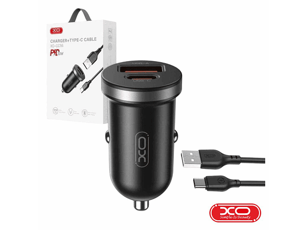 ADAPTADOR ISQUEIRO USB-A PD / USB-C 30W COM CABO USB-C XO 1