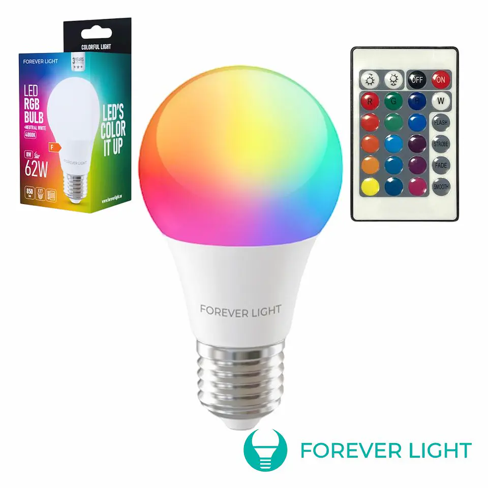 LÂMPADA LED E27 8W A60 RGB 4000K 850LM FOREVER 1