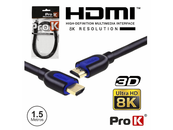 CABO HDMI DOURADO MACHO / MACHO 2.1 8K PRETO 1.5M PROK 1