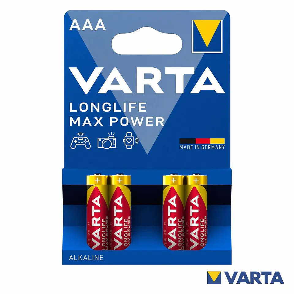 PILHA ALCALINA LR03/AAA 1.5V 4X LONGLIFE MAX POWER VARTA 1
