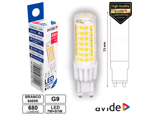 LÂMPADA LED G9 7W 230V 6400K 680LM AVIDE 1