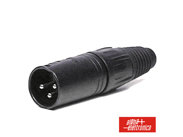 FICHA XLR 3P MACHO PRETA COM BLINDAGEM E BLOQUEIO 1