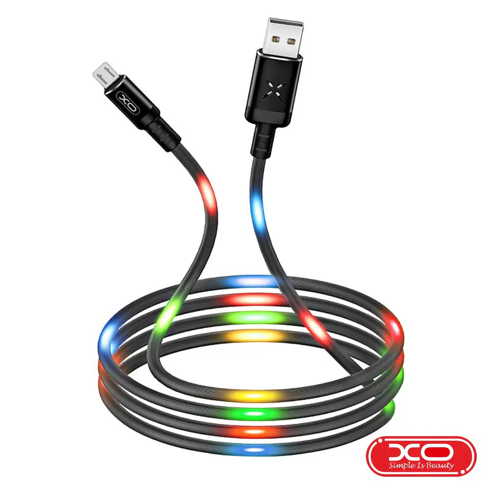 CABO USB-A MICRO USB 2.1A 1M LEDS COLORIDOS XO 1