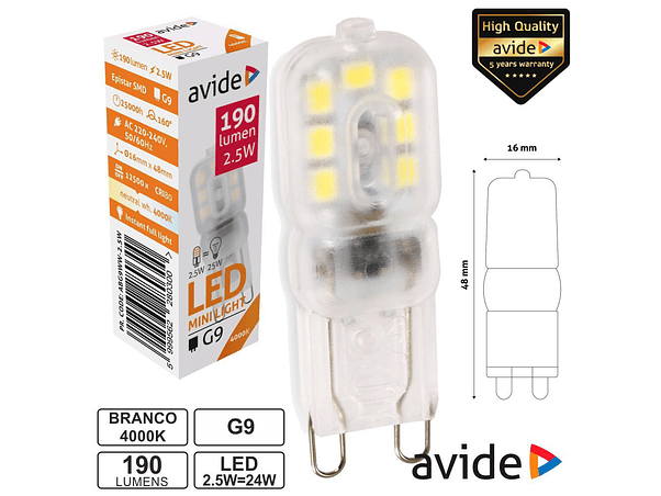 LÂMPADA LED G9 2.5W 230V 4000K 190LM AVIDE 1