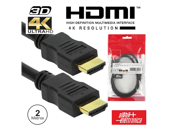 CABO HDMI DOURADO MACHO / MACHO 2.0 4K PRETO 2M 1