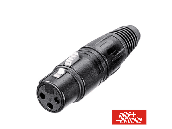 FICHA XLR 3P FÊMEA PRETA COM BLINDAGEM E BLOQUEIO 1
