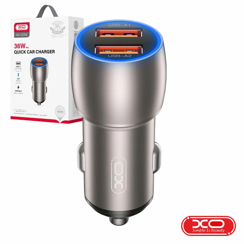 ADAPTADOR ISQUEIRO 2 USB-A 5V 36W QC 3.0 XO 1