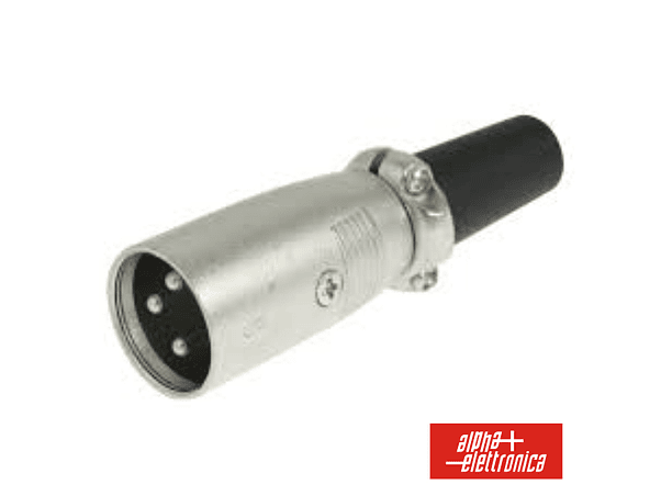 FICHA XLR 3P MACHO NIQUELADA PARA MICROFONE COM PROTEÇÃO CABO 1