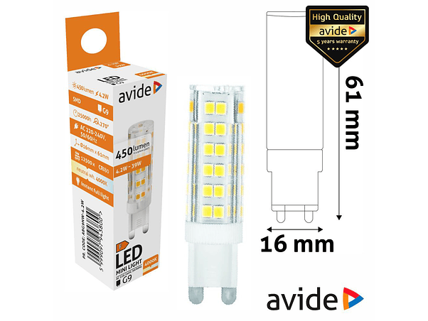 LÂMPADA LED G9 4.2W 230V 4000K 450LM AVIDE 1