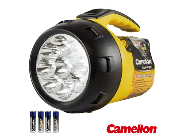 LANTERNA 9 LEDS POTENTES COM 4 PILHAS CAMELION 1