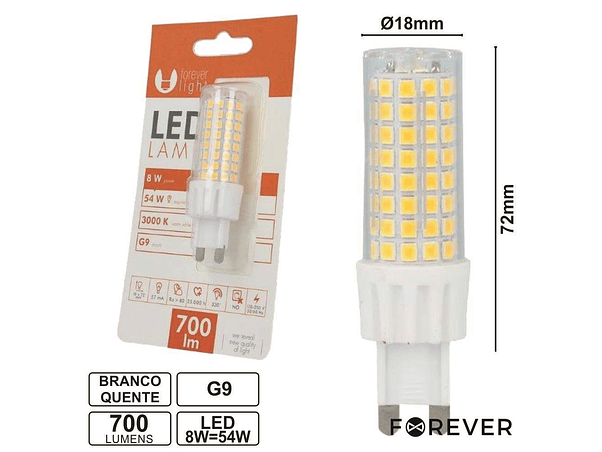 LÂMPADA G9 8W=54W 230V BRANCO QUENTE 700LM 1