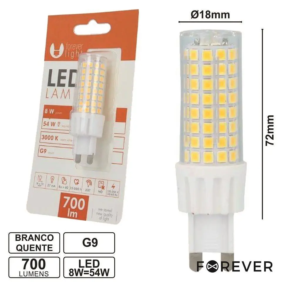 LÂMPADA G9 8W=54W 230V BRANCO QUENTE 700LM 1