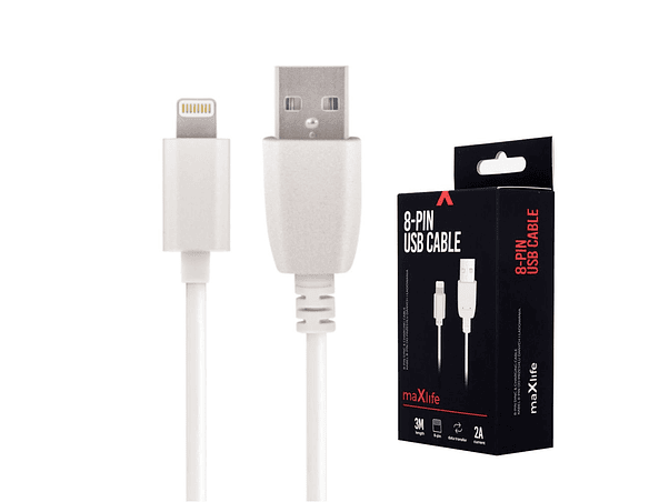 CABO USB-A 2.0 2A MACHO / IPHONE 8P BRANCO 3M 1
