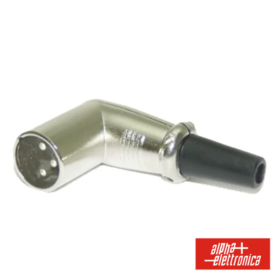 FICHA XLR 3P MACHO NIQUELADA 90º PROTEÇÃO CABO BORRACHA 1