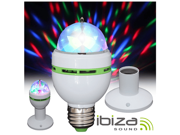 LÂMPADA ROTATIVA 3 LEDS 1W RGB E27 E SUPORTE IBIZA 1