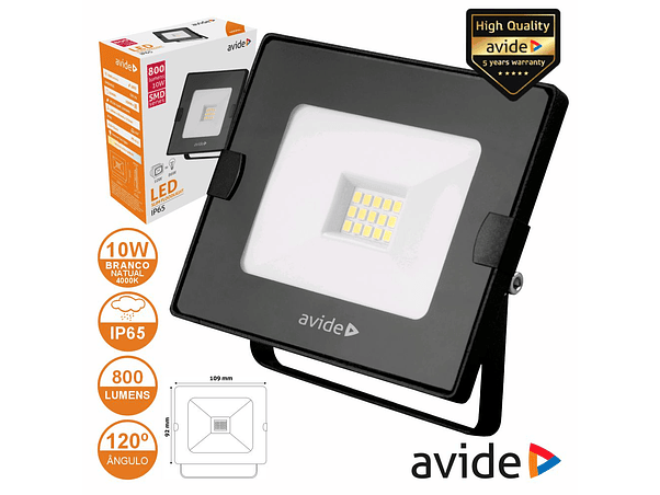 FOCO LED 10W 230V 4000K 800LM PRETO IP65 AVIDE 1