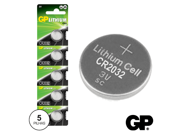 PILHA LÍTIO BOTÃO CR2032 3V 5X BLISTER GP 1