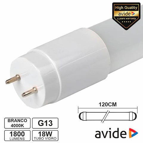 LÂMPADA TUBULAR T8 18W 120CM LEDS G13 4000K 1800LM AVIDE