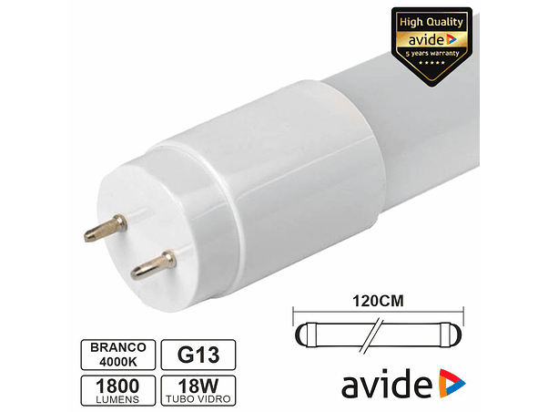 LÂMPADA TUBULAR T8 18W 120CM LEDS G13 4000K 1800LM AVIDE 1