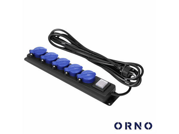 EXTENSÃO ELÉTRICA 5X SCHUKO COM INTERRUPTOR 2P+E 3M IP44 ORNO 1