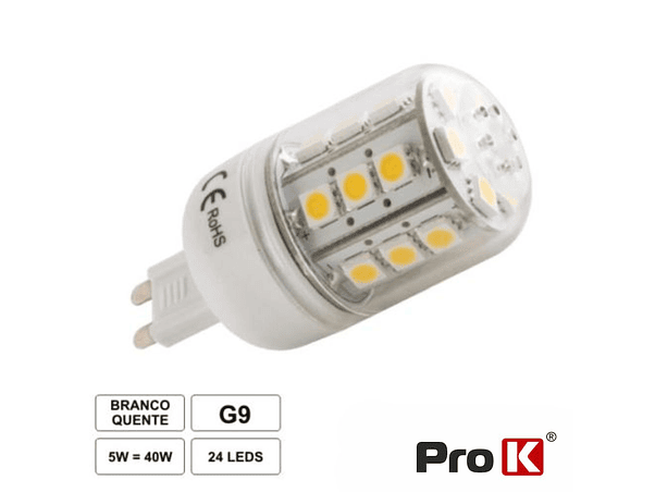 LÂMPADA G9 5W 12V 24 LEDS SMD 5050 BRANCO QUENTE 1