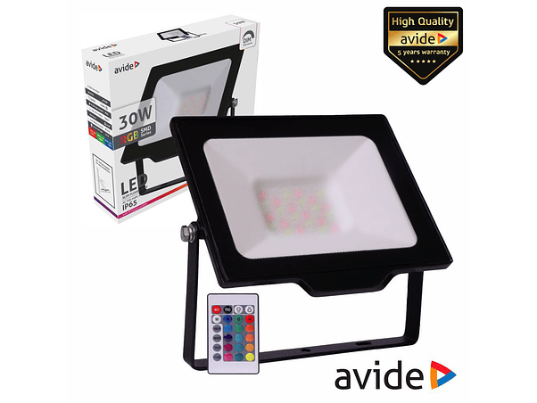FOCO LED 30W 230V RGB 1160LM IP65 COM COMANDO AVIDE 1