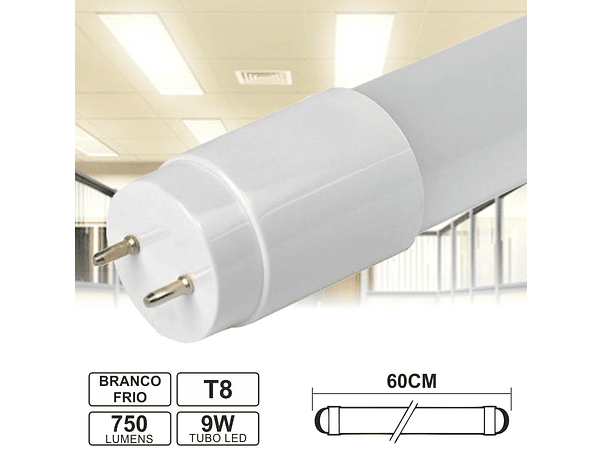 LÂMPADA TUBULAR 9W 60CM LEDS T8 6500K 750LM 1